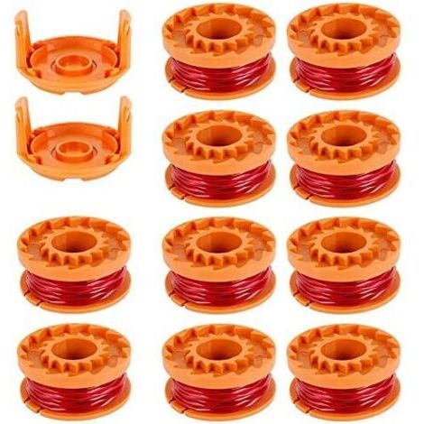 BUNTHAUS 10Pcs Bobines Fil pour Débroussailleuses 3 m/1.65mm en Nylon Ligne de Bobines de Rechange WORXWG163 WG180 WG175 WG150 WG160 avec 2 Capuchons de Coupe Bobine de Fil de Coupe pour Tondeuse à Ga