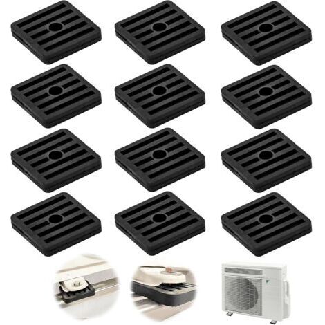 BUNTHAUS 12 Pièces 47x47x8mm Amortisseurs de Vibrations en Caoutchouc de Climatiseurs, Noir, Coussin De Choc Pour Climatisation Pieds Anti vibrations Support pour Condenseur de Climatiseur Split Extér