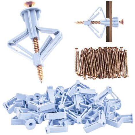 BUNTHAUS 120 Pcs (60 Cheville, 60 Vis)Cheville Charge Lourde avec Vis Autoforeuse, Chevilles Fixations pour Plaques de Plâtre, Chevilles Papillon pour Plaque de Plâtre, Fixations pour Cloisons Creuses