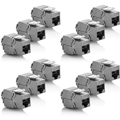 BUNTHAUS 12x Module Keystone CAT 6a Jack - Blindé STP Connecteur RJ45 Installation Snap-In Montage Câble Brut CAT 500Mhz 10GBit/s