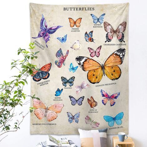 BUNTHAUS 130x150cm Papillons Bohème Mandala Tenture Murale Tapisserie pour la Nature Décorations Couvrelit Courverture pour la Maison Salon Chambre Dortoir Décor (B)