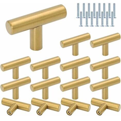BUNTHAUS 15 x Ø12 mm Boutons de tiroir Length 50mm T- Bar Bâton Poignée de cuisine Meuble Porte d'armoire en acier inoxydable，Poignées de Meuble à Trou Unique et Boutons,Barre en T Poignée de Placard 