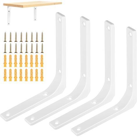 BUNTHAUS (150 x 125 mm)Lot de 4 supports d'étagère d'angle blancs Équerre d'étagère robuste 90° En métal flottant Pour angle d'étagère (blanc)