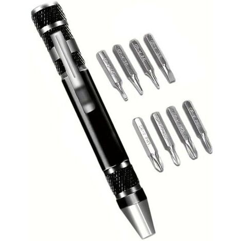 BUNTHAUS 1PC 8 en 1 Tournevis Set Alliage D'aluminium Précision Multi Tool Portable Kit de Réparation pour Electronique, Montres, Lunettes, Bricolage, Noir