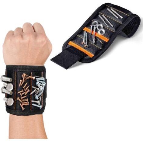BUNTHAUS 1pcs Bracelet Magnétique avec 15 Aimants pour Maintenir Vis Ongles Noisettes Boulons Forets, Ceinture Magnétique Outil de Bande de Poignet, Cadeau pour Papa Mari Charpentier Plombier