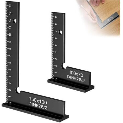 BUNTHAUS 2 Equerre Menuisier avec Échelle (cm),(150x100mm&100x70mm)Règle Carrée 90 Degrés Aluminium, Règle Bloc Droit Angle Précision, Equerre Charpentier pour Machines Mettre Place & Structures Trava