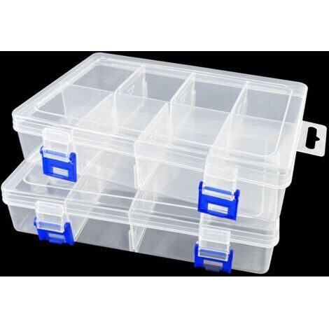 BUNTHAUS 2 Grande boîtes de rangement 8 compartiments réglables, Boîte de Rangement Compartimentée Transparente pour Perles en Plastique, Idéale pour Bijoux et Organisateur de Bead