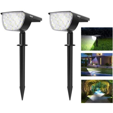 BUNTHAUS 2 Pack Spot Solaire Extérieur, 30 LED Lampes Solaires Etanche IP67 Projecteur Solaire Réglable avec Panneau Solaire 180° Eclairage Extérieur Solaire pour Jardin, Extérieur, Chemin, Allée [Cla