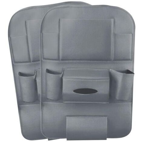 BUNTHAUS 2 packs organisateurs de voiture en cuir PU, housse de protection de siège arrière, organisateur de siège arrière de voiture Kick Mat avec 10.1 \"support pour iPad/tablette - Gris