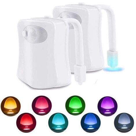 BUNTHAUS 2 Pc Lampe Toilette Veilleuse LED Mouvement Détecteur Eclairage WC LED pour Salle de Bain Seau d'aisances,Cabinet,Lavabo Cuvette Siège 8 Couleurs Changement,Utilisation dans l'obscurité