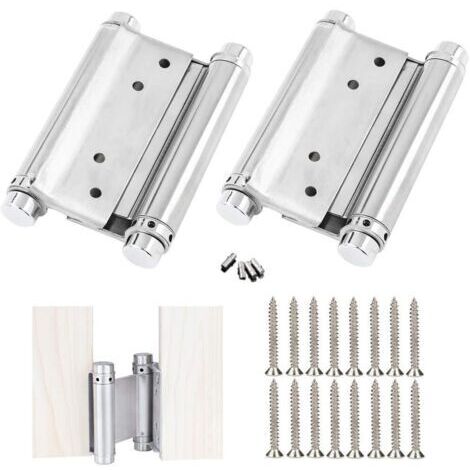 BUNTHAUS 2 Pcs Charnières Porte en Acier Inox Paumelle Porte de Doule Action Charniere Meuble Charnières à Ressort à Visser Charniere Porte Battante pour Saloon Café Bar Double Porte(3 inch)