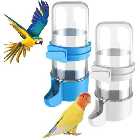 BUNTHAUS 2 Pcs Distributeur d'eau Automatique pour Oiseaux, Mangeoire à Eau Automatique pour Oiseaux, Accessoires de Cage pour Perroquet & Hamster, Distributeur d'eau Blanc et Bleu pour Perruche