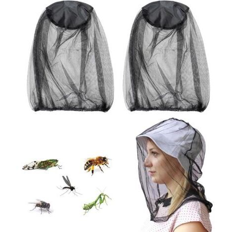 BUNTHAUS 2 Pcs Mosquito Head Net Mesh Filet de Tête de Moustique Couvre Masque maillé pour Apiculture Apiculteur Les Amateurs de Plein air à Contre Les Moustiques Cagoule Bande Noire Anti Moustiques