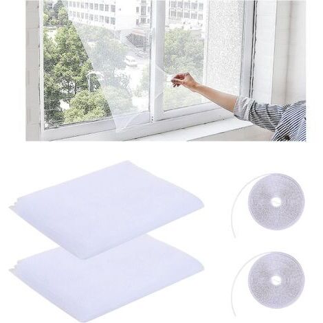 BUNTHAUS 2 Pcs Moustiquaire Fenetre, Filet Écran Insecte, 130cmx150cm, Moustiquaire avec de Bandes Auto Adhésives,Moustiquaire en Maille Filet pour Fenêtre, Blanc