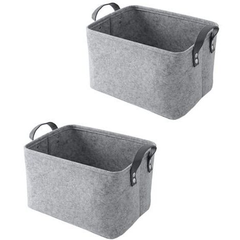 BUNTHAUS 2 Pièce Panier Feutre, Care Panier Rangement, Rangement Feutre, avec Poignée, pour Vêtements, Serviettes, Articles de Toilette, Livres (Gris)