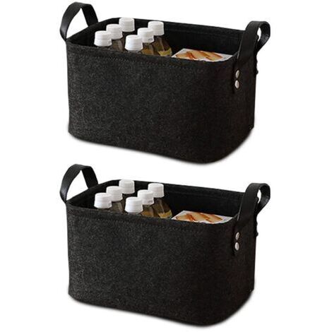 BUNTHAUS 2 Pièce Panier Feutre, Care Panier Rangement, Rangement Feutre, avec Poignée, pour Vêtements, Serviettes, Articles de Toilette, Livres (Noir)