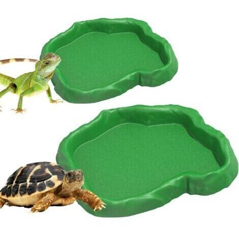 BUNTHAUS 2 Pièces Abreuvoir Tortue Terrestre Accessoire Tortue Terrestre Empreinte Reptiles Bol Alimentair Reptiles Bol Alimentation Pour Petits Reptiles Serpents Tortue Lézards（Vert）