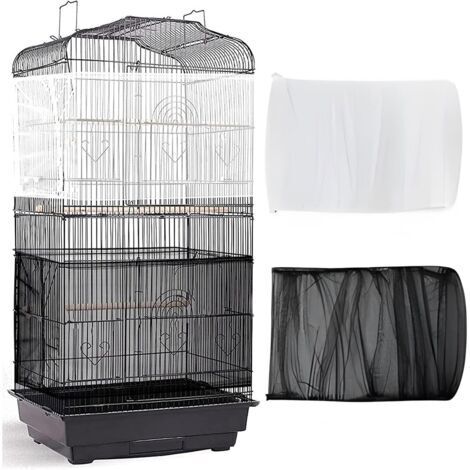 BUNTHAUS 2 Pièces (Blanc + Noir) Couverture de Cage à Oiseaux, Housse de Protection en Maille, Ajustable Attrape Graine, Filet de Perroquet en Maille de Nylon, Couvre Jupe Guard pour Cage Rondes Carré