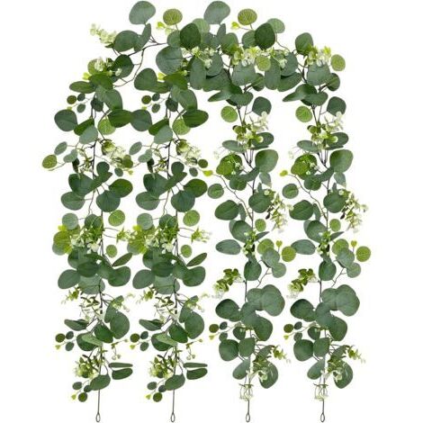 BUNTHAUS 2 Pièces Eucalyptus Artificiel 1,8m Guirlande Fleurs Artificielles Émulation Guirlande D'eucalyptus avec Fleurs Blanches Guirlandes Artificielles pour Mariage Fête Jardin Festival Arches