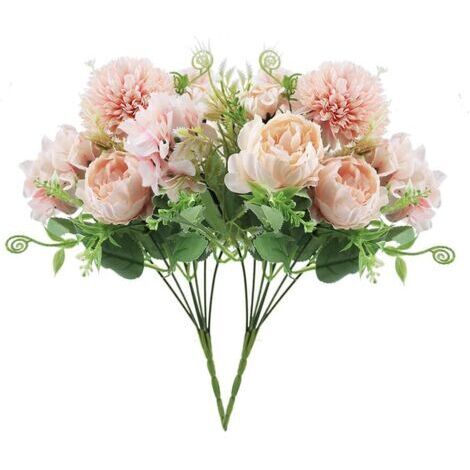 BUNTHAUS 2 Pièces Fleurs Artificielles Bouquet de Pivoine d'Hortensia en Soie , Realiste Arrangement Floral Mariage Décoration Centre de Table pour Maison Jardin Bureau
