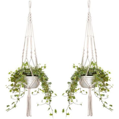 BUNTHAUS 2 pièces macramé panier suspendu corde de coton jardinière suspendue pot de fleur porte-plante cintre 105 cm/41 pouces, 4 pieds, Ensoleillé
