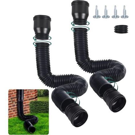 BUNTHAUS (2 Pièces) noir Rallonge Gouttière Flexible, Ensemble D'Extension Ronde Pour Descente De 80/100 mm, Kit D'Extension De Tuyau De Pluie, Extension De Descente De 47 à 150 cm