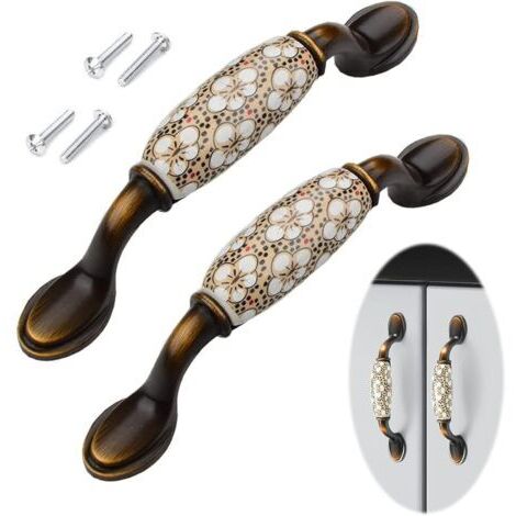 BUNTHAUS 2 Pièces Poignées de Meuble Céramique Vintage,avec Vis Distance de Trous 96mm, Poignée de Meubles en Céramique Meubles Tiroir Poignées Alliage de Zinc,pour Cuisine Placard Tiroir Bureau