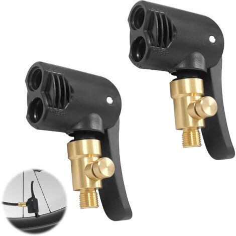 BUNTHAUS 2 Pièces Tête de Pompe à Double Valve, Embout de Gonflage Laiton, 2 en 1 pour Presta et Schrader, Air Chuck, Adaptateur Compresseur, Vélo Voiture Moto (2)