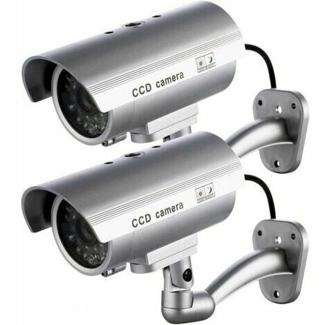 BUNTHAUS 2 x Camera Factice Caméra Extérieure Factice Pour une Utilisation Intérieure ou Extérieure Avec une Forme de Balle LED Clignotante（Argent）