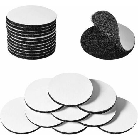 BUNTHAUS 20 Paires Scratch Autocollant Double Face - Adhesif Double Face Extra Fort - Bande Auto-Adhésif - Bande avec Envers adhésif Ultra-Puissant Noir, 50mm Adhésif Rond