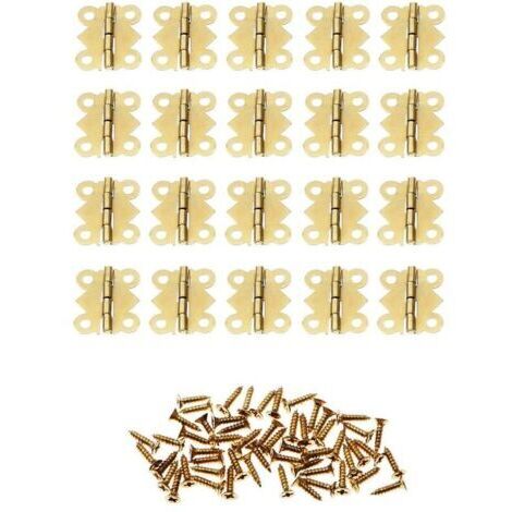 BUNTHAUS 20 pièces 20x17mm or Mini papillon fer charnières de porte 4 trous armoire tiroir boîte à bijoux charnière pour matériel de meubles avec vis