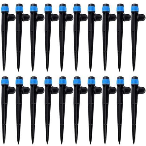 BUNTHAUS 20 Pièces Goutteur Irrigation pour Tube 4/7 mm, 360 Degrés Micro Asperseur Goutte à Goutte avec Connecteur Barbelé & Piquet de Support, Goutteur D'irrigation Insertion, Bleu