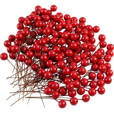 BUNTHAUS 200 pièces Baies de Houx de noël Baies artificielles pour décorations de Guirlande de noël Guirlande Faisant des Fournitures décoration de fête de noël