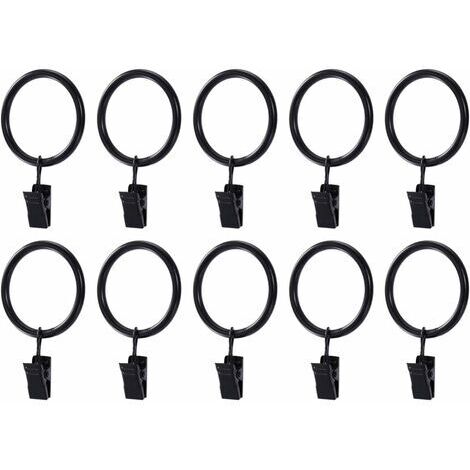 BUNTHAUS 20pcs Antirouille Anneaux de Rideaux avec Pinces Metal Rideau Clips Crochet (Noir)