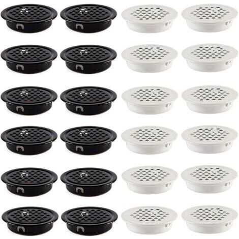 BUNTHAUS 24 Pièces Grille de Ventilation 35mm Grille D'aération Trou Inox Placard Grille d'évacuation Ventilation Fond Rond en Maille Trou D'aération pour Armoire Meubles Noir et Blanc