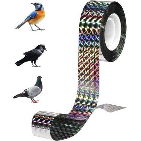 BUNTHAUS 2.4cm x80m Anti Pigeon Effaroucheur d'oiseaux, Ruban Réfléchissant pour Oiseaux, Anti Pigeons pour Balcon, Bande Repulsive Anti Pigeon