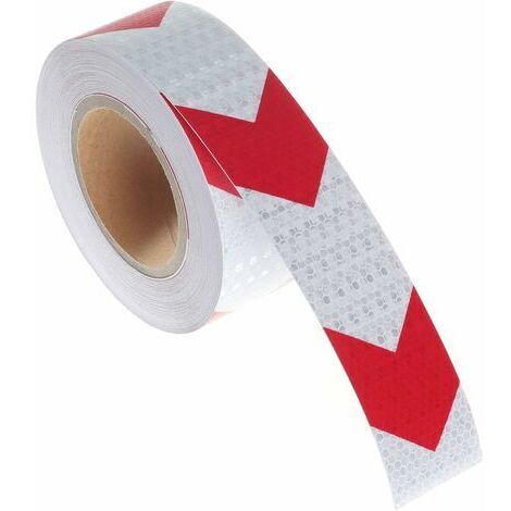 BUNTHAUS 25Mx5cm Ruban avertisseur réfléchissant, Réflecteur Ruban adhésif de sécurité pour Flèche Orientation, Signal d'avertissement, Haute Visibilité, Haute Intensité, Flèche en Rouge et Blanc