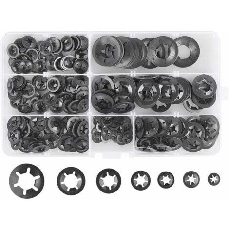 BUNTHAUS 280 Pcs Rondelles De Blocage Rondelles De Verrouillage, Rondelles Verrouillage Rapide De Rondelles De Verrouillage En Acier M3 M4 M5 M6 M8 M10 M12, 7Tailles, Noir,