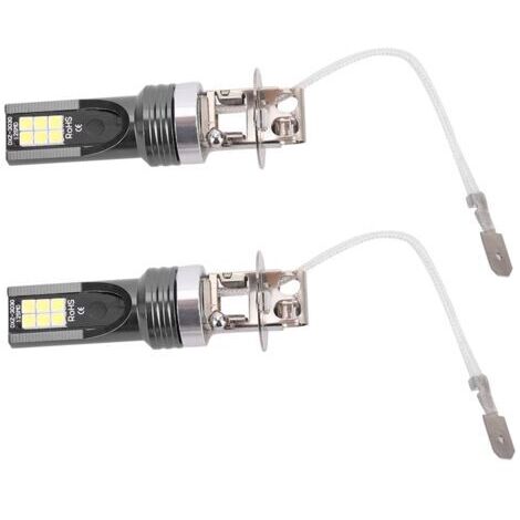 BUNTHAUS 2pcs LED ampoule de phare, 2525 12LED phare de véhicule de voiture replacement pour ampoule de phare H3 DC12V-24V blanc 6500K-7500K