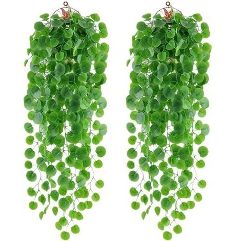 BUNTHAUS 2Pcs Plantes Artificielles Plantes Suspendues Artificielles Faux Feuille Verte Lierre Vigne Plantes Murales Suspendue Faux Lierre pour Jardin, Panier Suspendu, Couloir, Décoration Murale
