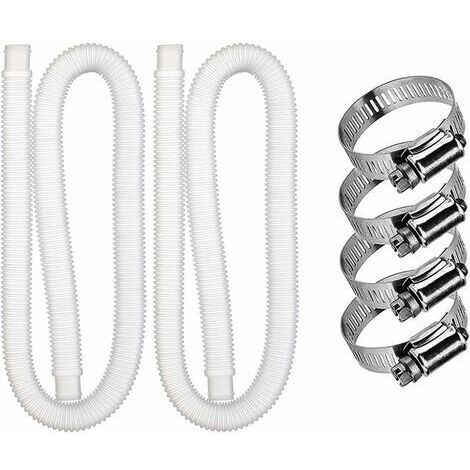 BUNTHAUS 2pcs Tuyau De Remplacement pour Piscine, Accessoires De Tuyau De Pompe À Filtre avec 4 Clips Métalliques, Tuyau De Piscine Long De 59 Po pour Pompe Intex  607 637, Accessoires De Piscine