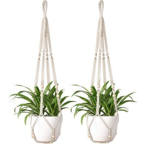 BUNTHAUS 2Pièces Support Pots pour Fleur, Suspension Plante Macramé Corde de Coton Porte Décoration du Jardin Intérieur ave 2Crochets Suspendu