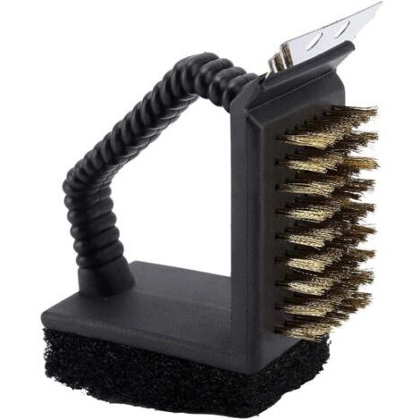 BUNTHAUS 3 en 1 Brosse à Barbecue avec Poils en Acier, grattoir et éponge Abrasive, Nettoyage Barbecue avec poignée Ergonomique, Accessoire de Nettoyage pour Barbecue à gaz et Charbon