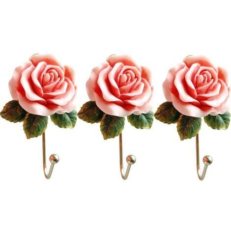 BUNTHAUS 3 PCS Rose Résine Mur Crochets Mur Monté Créatif Fleur Fer Crochet pour Suspendre Manteau/Chapeau/Clé/Serviette/Sac À Main Crochets/Cintres Chambre Décoration Murale