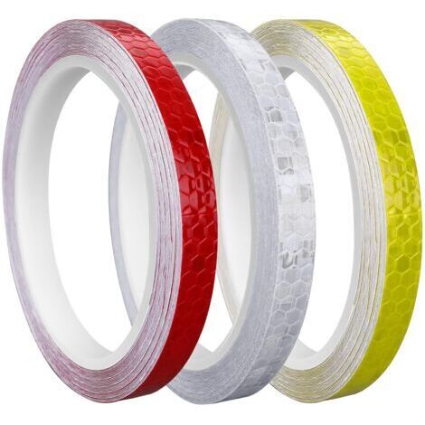 BUNTHAUS 3 rouleaux de ruban réfléchissant autocollant, 10 mm x 8 m, autocollants réfléchissants autocollants étanches, ruban réfléchissant d'avertissement pour vélos, casques, motos
