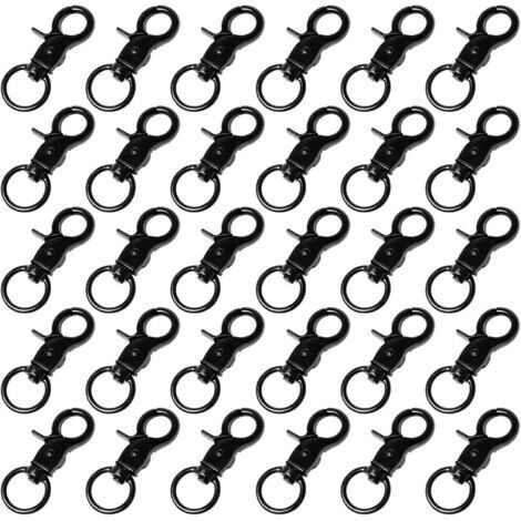BUNTHAUS 30 Pièces Fermoir Mousqueton Pivotants Noir Crochet Pivotant avec Mousqueton Ciseaux de Métal Petit Pivotante pour Porte Clé, Laisses De Chien