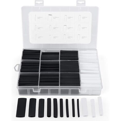 BUNTHAUS 300Pcs Gaine Thermorétractable avec Colle Ratio 3:1 Tube Thermorétractable 7 Tailles, 2 Couleur (Noir, Blanc)