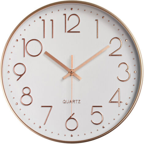 BUNTHAUS 30cm Horloge Murale 3D Chiffres Design Moderne Or Rose, Silencieuse Pendules Murales sans Tic-tac, Facile à Lire Deco pour Cuisine Chambre Bureau