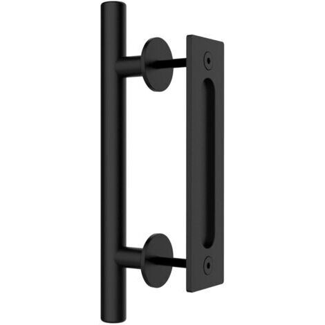 BUNTHAUS 30cm Matériel de poignée de porte de grange coulissant, avec poignée de doigt de chasse d'eau, poignée et kit de poignée de porte de grange de chasse d'eau pour armoire de porte de garage