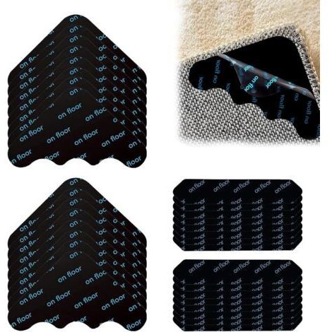 BUNTHAUS 32 Pièces Anti Dérapant Tapis, Sous Tapis Antidérapant Double Face Autocollants, Lavable et Réutilisable Tapis Antidérapant, Antiderapant Coins Tapi, Forme Triangles et Bandes Rug Grippers (1